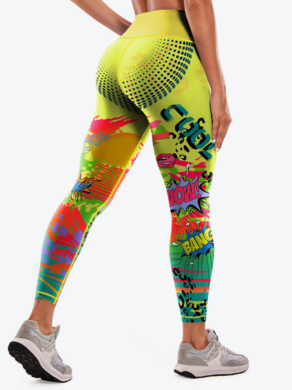 Outdoor Women's High Waist Yoga Pants Fitness Running Cycling Print Sports Wear Polyester Spandex Knitted Tight Fit