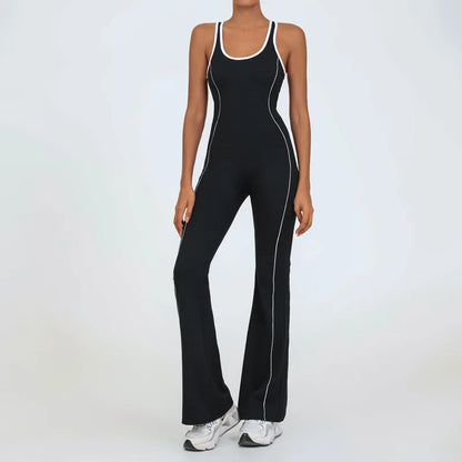 Pad Gym Women Jumpsuit Bell-bottoms Training Yoga Set Sportswear Women Sports Jumpsuit Fitness Rompers Stretch Workout Bodysuits