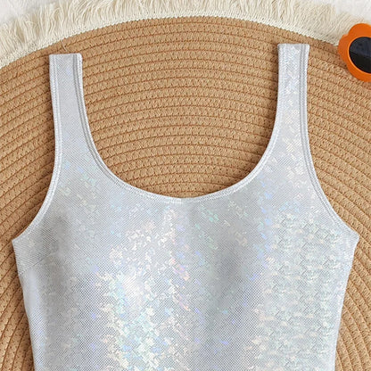 Mermaid Scales Print Bodysuit One Piece Swimsuit Women Swimwear Racing Sports Bathing Suit Woman Monokini Beach Wear