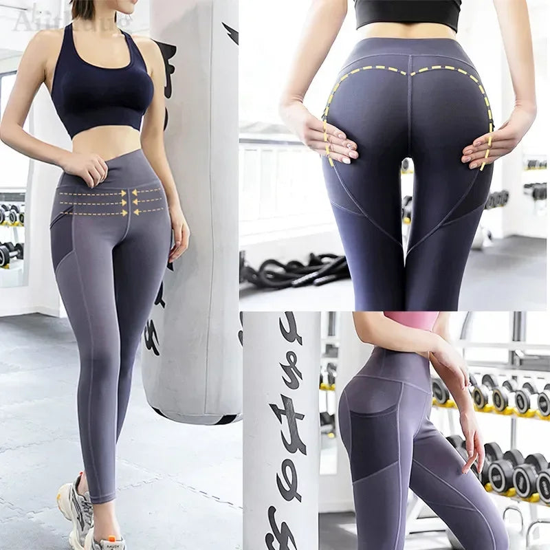 Pockets Yoga Leggings Peach Butt Lifting Yoga Legging High Waist Tummy Control Gym Leggings Running Jogging Pants