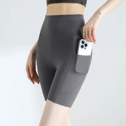 Summer Pocket Yoga Mini Shorts Women High Waist Butt Lifting Tight Short Leggings Thin Sport Fitness Cycling Shorts