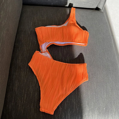 Asymmetric Cut Out Wrinkled One Piece Swimsuit Women Swimwear Female One Shoulder Padded Bather Bathing Suit Swim Lady