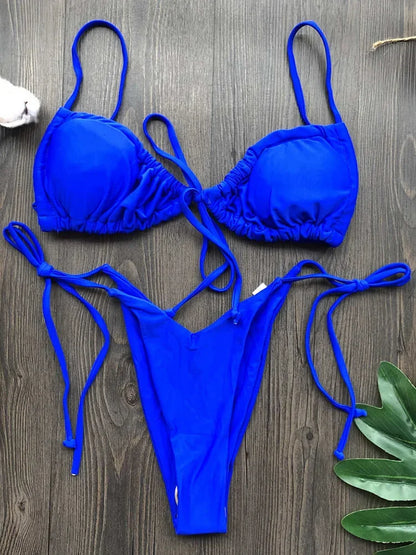 Ruffle Frilled Micro Thong Bikini Women Swimwear Female Swimsuit Two-pieces Bikini set String Bather Bathing Suit Swim