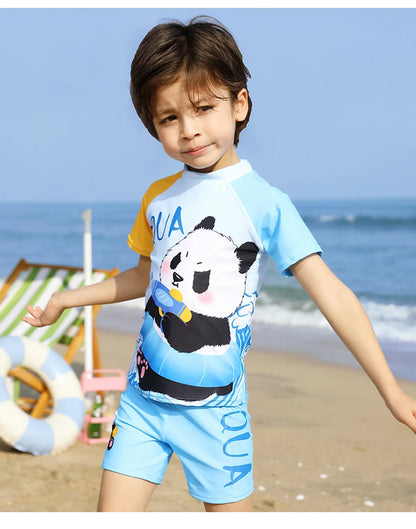 Children's Long Sleeve Swimsuit Boy Split Cartoon Summer Sunscreen Quick Drying Small Kids Seaside Vacation Set