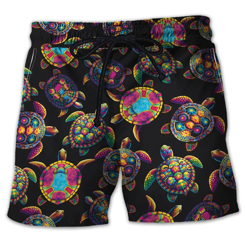 Animal Turtle 3D Printed Short Pants For Men Clothes Casual Hawaiian Sea Animal Beach Shorts Loggerheads Trunks Kids Trousers