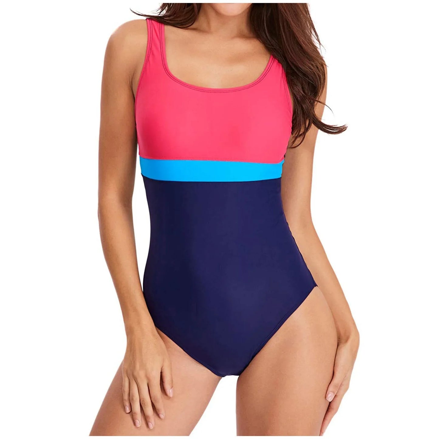 One Piece Swimsuit Women Slim Contrast Color Bodysuit Low Cut Backless  Bathing Suit Bathers