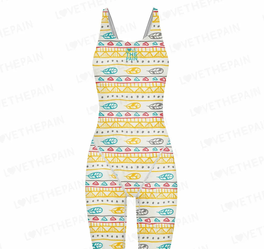 Girls Love The Pain Racer Back Knee Length Swimsuit Bodysuit Sleeveless One Piece Print Swimwear For Holiday Beach Water Sports