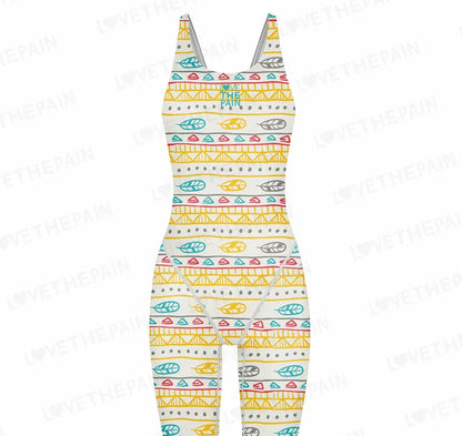 Girls Love The Pain Racer Back Knee Length Swimsuit Bodysuit Sleeveless One Piece Print Swimwear For Holiday Beach Water Sports