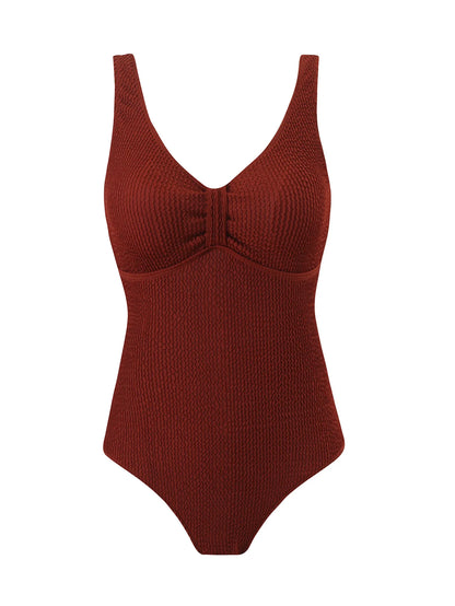 Scoop Neck One Piece Swimsuit Woman Backless Bodysuit Crinkle Swimwear Beach Wear Blue Bathing Suits Ladies Holiday Summer