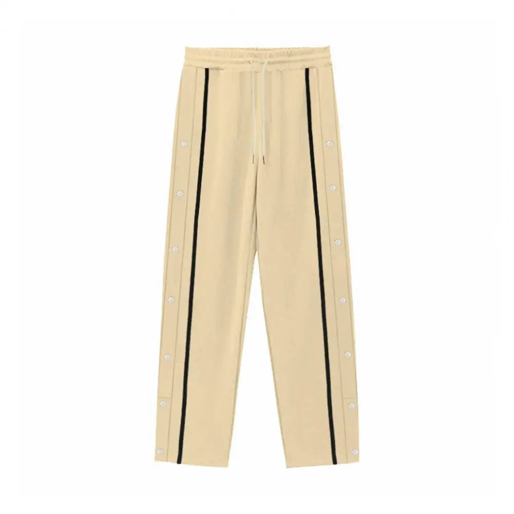 Casual Streetwear Men's Trendy Side Breasted Design Baggy Pants Spring Autumn Men's Straight Leg Drawstring Sweatpants