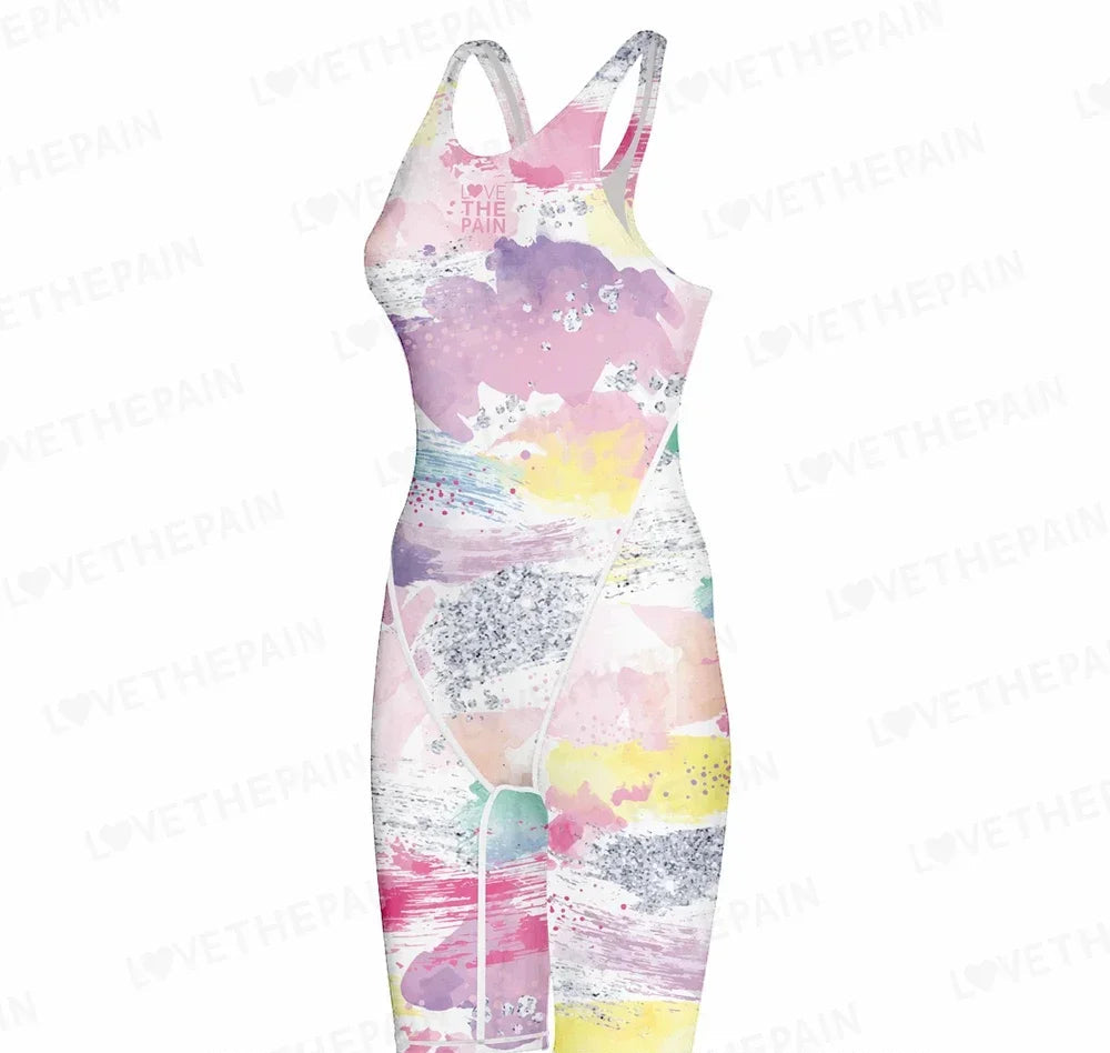 Women Open Back Kneeskin Tech Suit Swimsuit Competition Training Neck to Knee Swimsuit One-piece Jumpsuit Professional Swimsuit