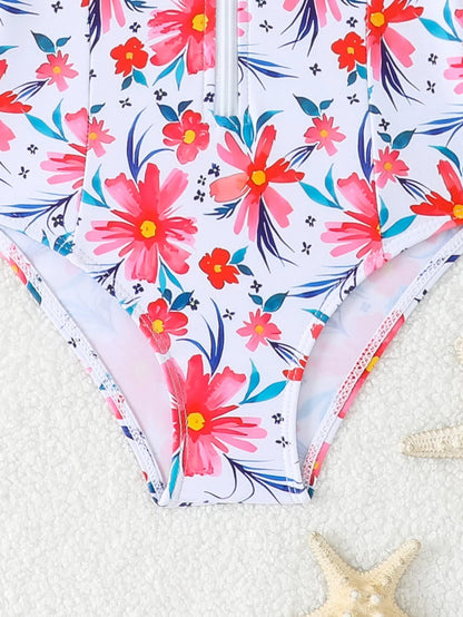 Print Girls One Piece Swimsuit 4-7 Year Kids Swim Suit Toddlers Children's Swimwear Long Sleeve Surfing Bathing Suits Beach
