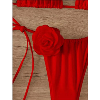 S - XL 3D Flowers Halter Strappy Bikini Women Swimwear Female Swimsuit Two-pieces Bikini set Bather Bathing Suit Swim