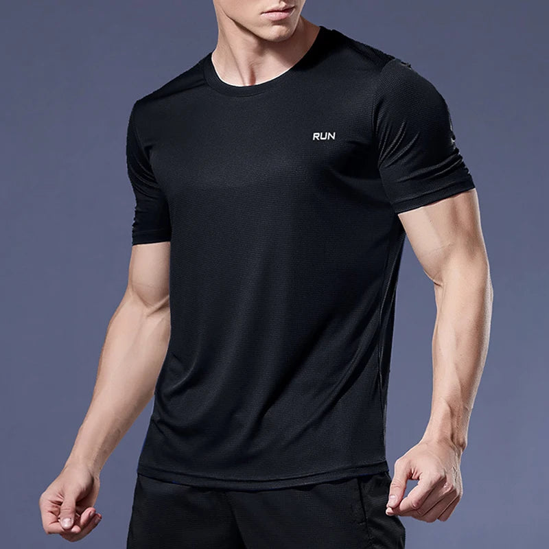 Mens Short Sleeve Sport t Shirt Quick Dry Running t-Shirt Breathable Fitness Shirt Top Ice Silk Gym Football Jerseys Man Clothes