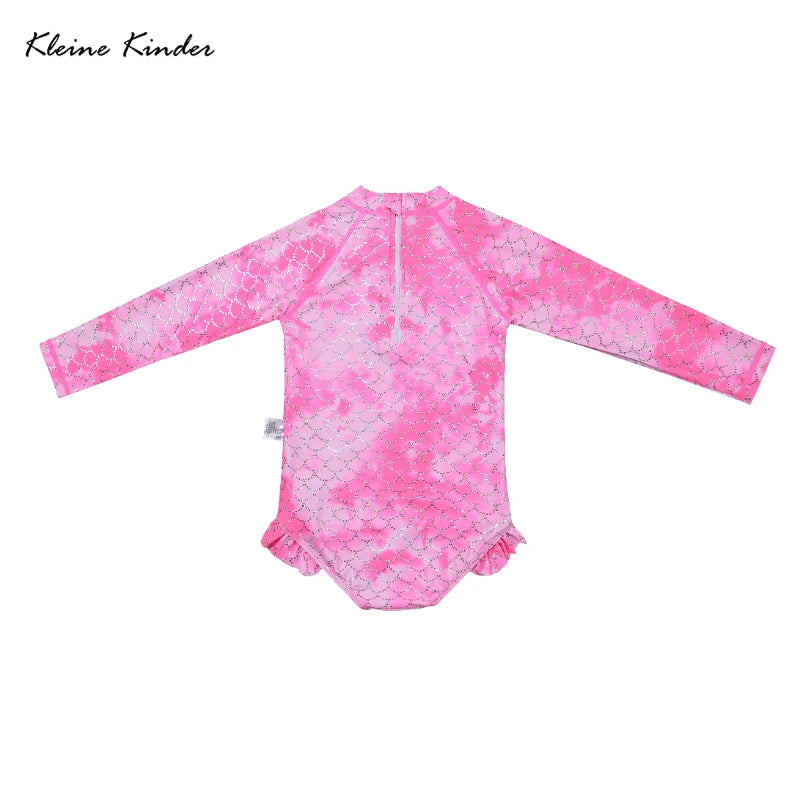Toddler Baby Bathing Suit Girls Swimsuit One-Piece Rashguard for 2-10 Years UPF 50+ Anti UV Long Sleeve Swimwear for Children