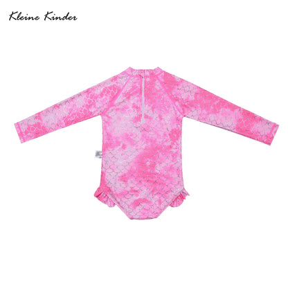 Toddler Baby Bathing Suit Girls Swimsuit One-Piece Rashguard for 2-10 Years UPF 50+ Anti UV Long Sleeve Swimwear for Children