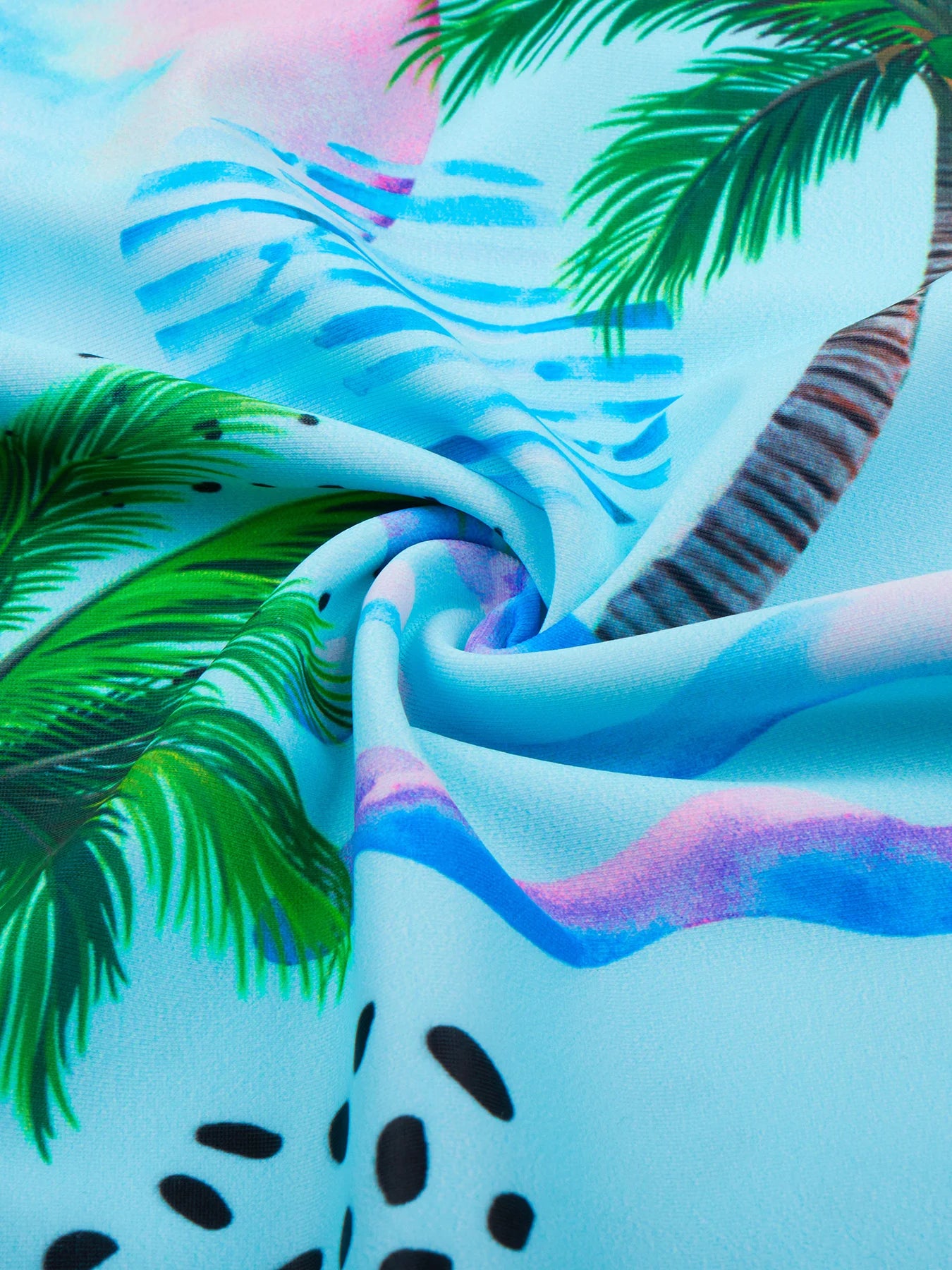 Boyleg Shorts Girls Swimsuit, One-Piece Plants Trees Print Swimwear, Long Sleeve, Beach Vacation Style, Kids Swim Rash Guard Hot