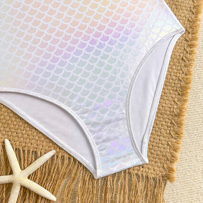 Mermaid Scales Print Bodysuit One Piece Swimsuit Women Swimwear Racing Sports Bathing Suit Woman Monokini Beach Wear
