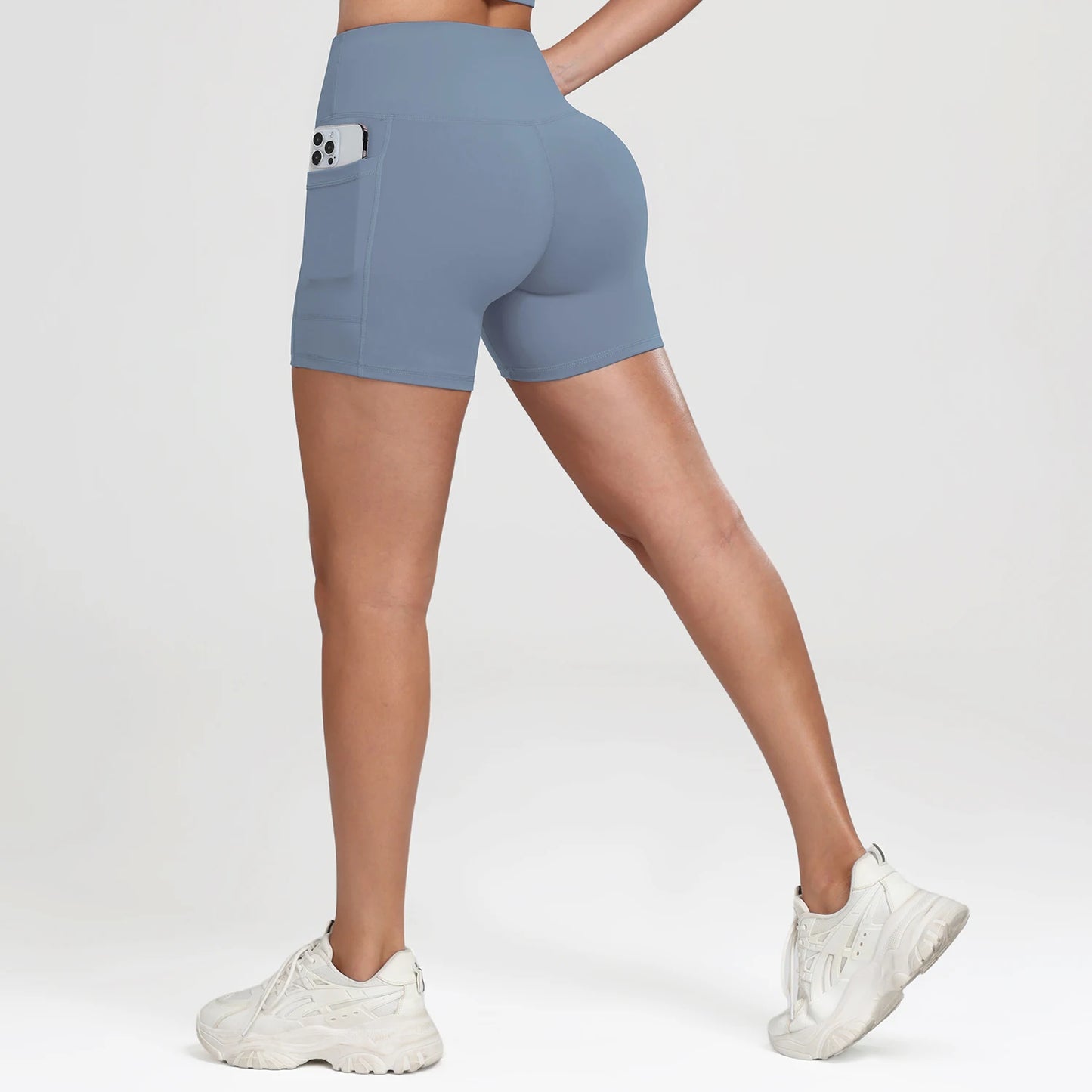 Women Yoga Shorts with Pockets Inner Waist Pocket Tummy Control Butt Lifting Workout Tights Gym Elastic Biker Shorts Activewear