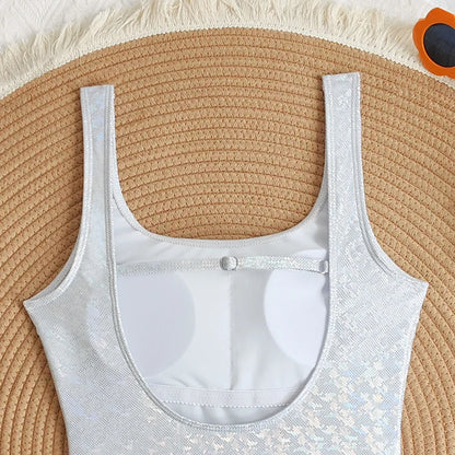 Mermaid Scales Print Bodysuit One Piece Swimsuit Women Swimwear Racing Sports Bathing Suit Woman Monokini Beach Wear