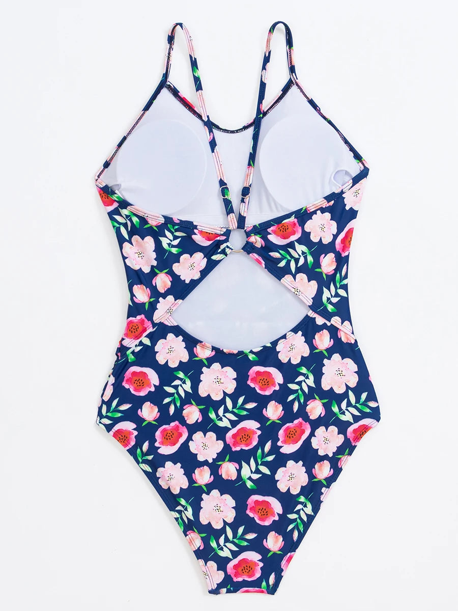 Floral Swimsuit Women One Piece Vintage Design Swimwear Female Backless Beachwear Bathers Bathing Swimming Swim Suit