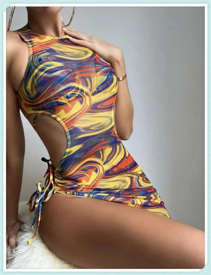 3 Piece Print Halter Triangle Bikini Sets Women Cover Up Swimwear Summer Swimsuit Female Bathing Swimming Suit Beachwear