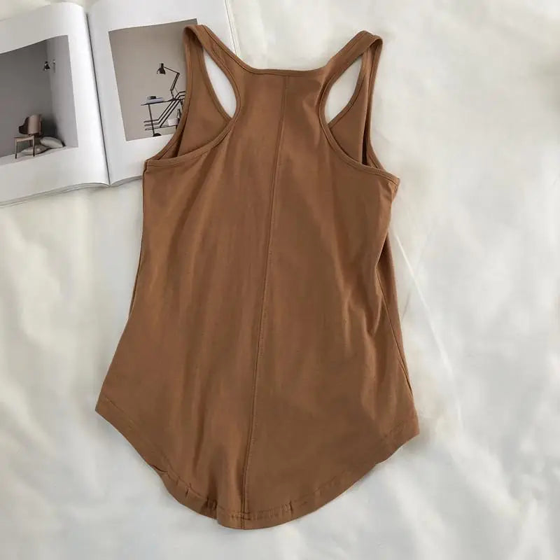Irregular Tank Tops Summer O-neck Black Casual Sleeveless Tshirt Top Solid Color Loose Basic Camisole Female Fitness Sport Vest