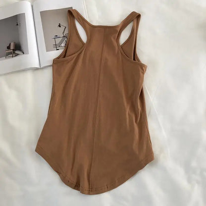 Irregular Tank Tops Summer O-neck Black Casual Sleeveless Tshirt Top Solid Color Loose Basic Camisole Female Fitness Sport Vest