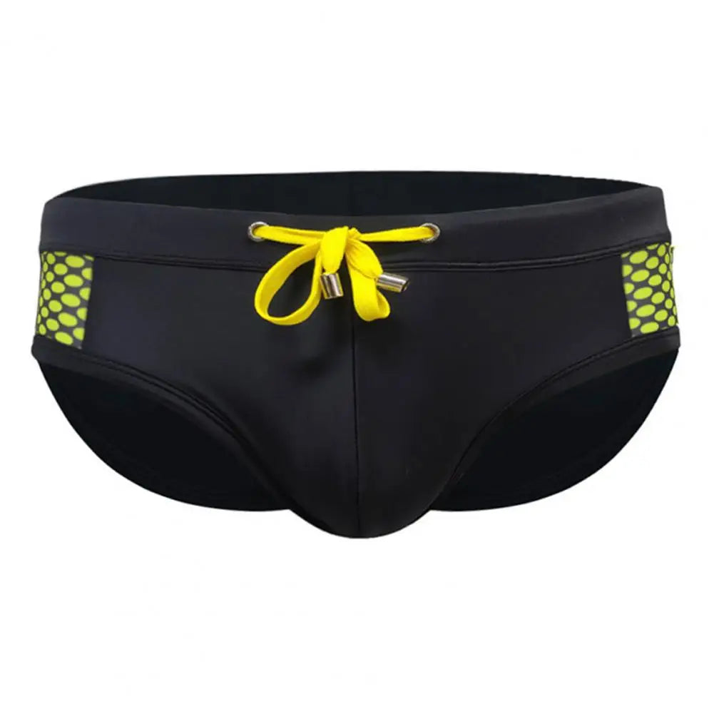 Quick-drying Swimming Trunks Stylish Men's Low-rise Swim Briefs with Drawstring Dot Print Stitching Summer Beach for Water