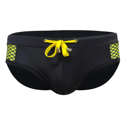 Quick-drying Swimming Trunks Stylish Men's Low-rise Swim Briefs with Drawstring Dot Print Stitching Summer Beach for Water