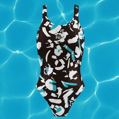Love The Pain One Piece Swimsuit Women Wide -shoulder Strap Swimwear Bathing Outdoor Sports Training Suit Bodysuit