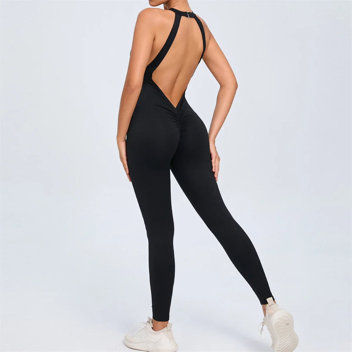 Pad Scrunch Backless Yoga Sport Jumpsuit Women Monkeys One Piece Gym Outfit Legging Fitness Overalls Workout Pant Clothing