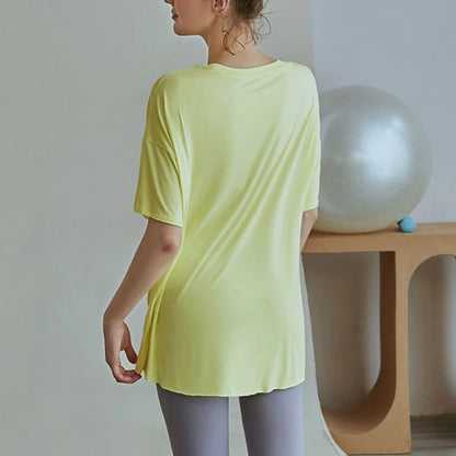 Women's Fitness Sports T-shirt Tops Running Loose Split Short Sleeve Quick Drying Shirts Leisure Clothing Blouse Yoga Top