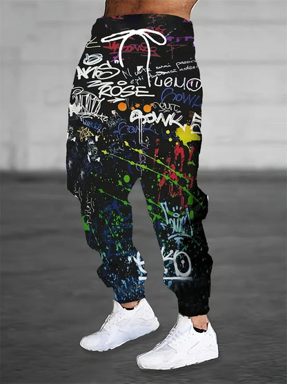 Men's Pants Stylish Abstract Print Outdoor Running Fitness Pants Relaxed Fit Comfortable Drawstring Sweatpants