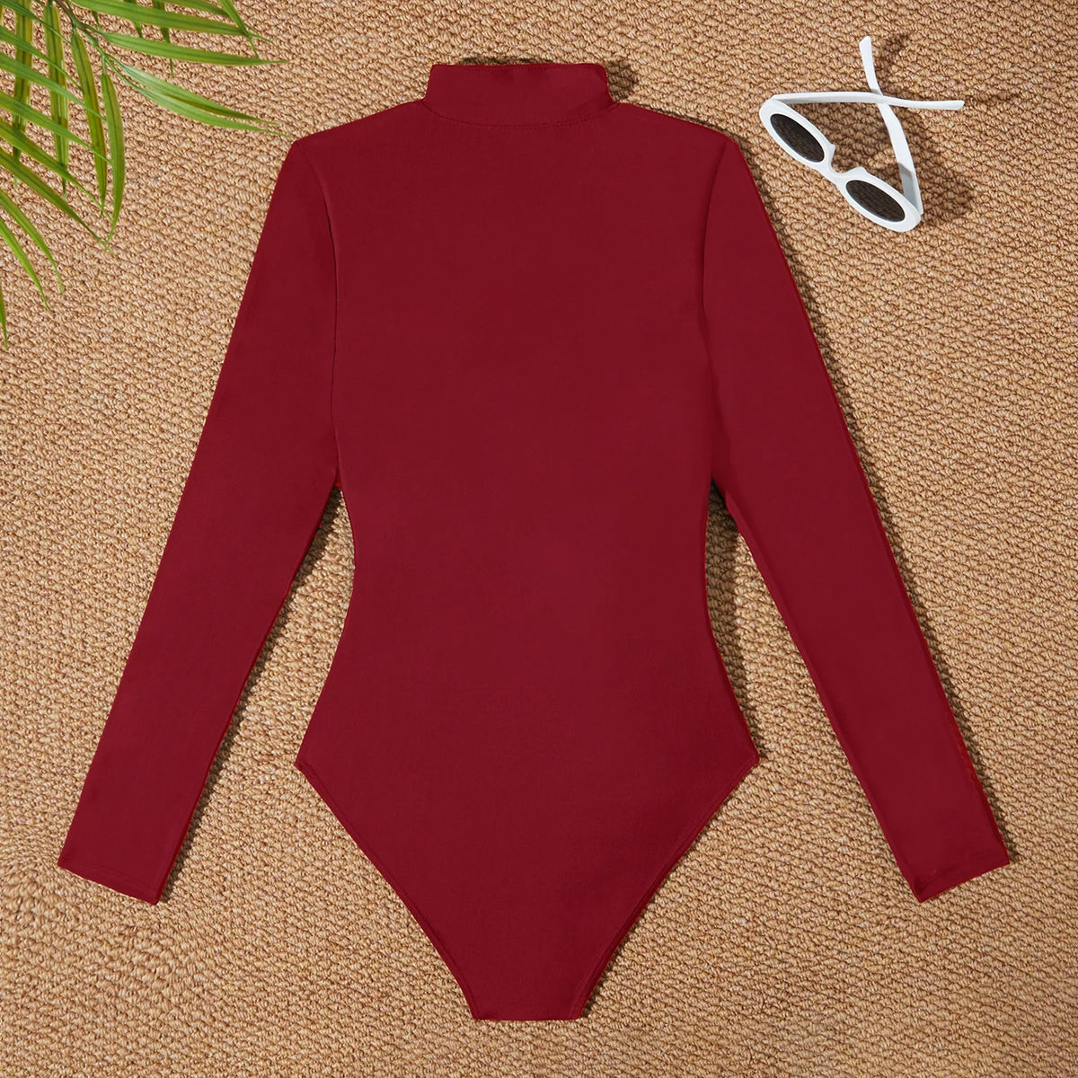 Red Slim Rush Guard Long Sleeve Surfing Swimsuit Women With Zipper Solid Swimwear Female Bathers Bathing Swimming Swim Suit XXL