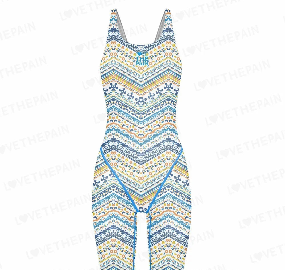 Girls Love The Pain Racer Back Knee Length Swimsuit Bodysuit Sleeveless One Piece Print Swimwear For Holiday Beach Water Sports