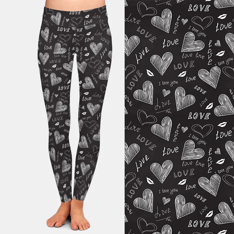 High Waist Women Fitness Leggings Fashion 3D Valentine's Pattern Printing Elastic Warm Slim Leggings