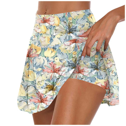 Women'S Athletic Stretchy Pleated Tennis Skirts Run Yoga Inner Shorts Elastic Sports Golf Skorts