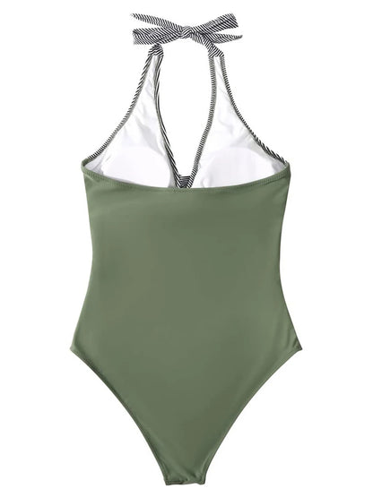 Halter Swimsuit Women One Piece Printed Cross Smocked Swimwear Female Bodysuit Bathing Swimming Suit Padded Beachwear