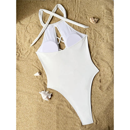 S - XL 7 Colors Lace Up High Neck Full Back Women Swimwear One Piece Swimsuit Female High Leg Cut Bather Bathing Suit Swim