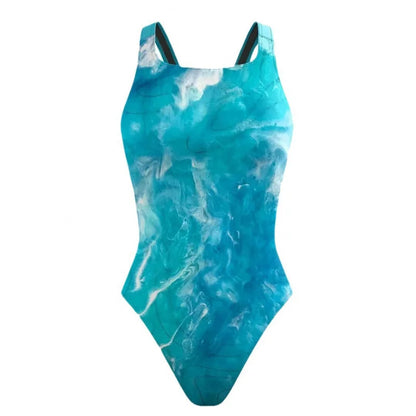 One-Piece Colorful Digital Designs Printed Swimsuit Tight Racing Swimwear for Women