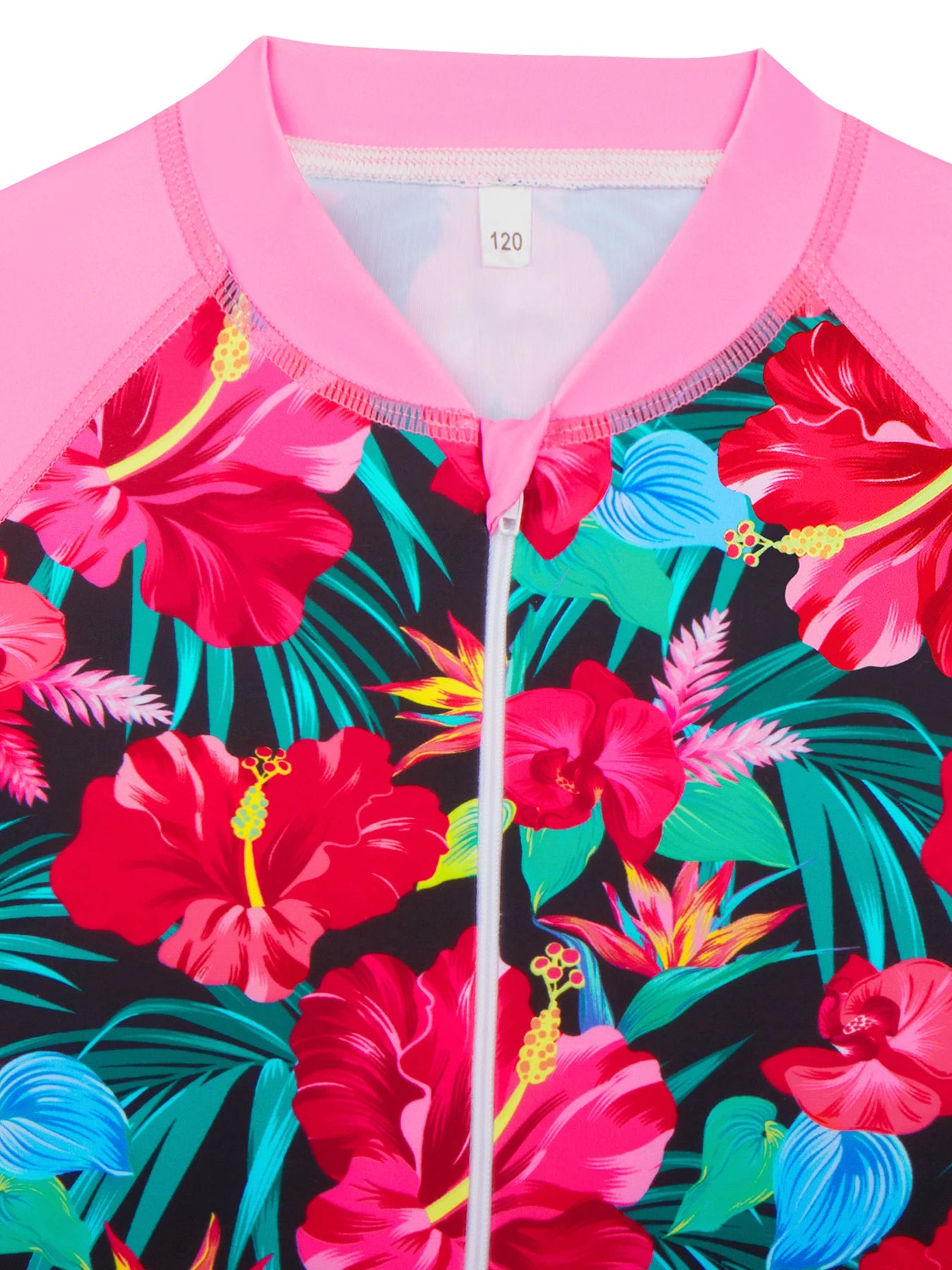 Girls Swimsuit One Piece Long Sleeve Floral Print Swimwear Beach Pool Kids Tween Swim Summer Bikini Cut Bottom Contrast Color