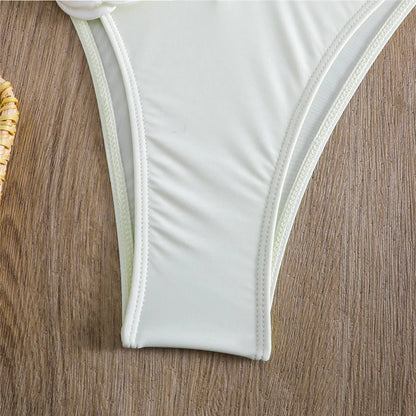 Flower Bandeau Swimwear Thong Bikini Women Lace-up Swimsuits Swimming Bathing Suit Brazilian Bikinis Set