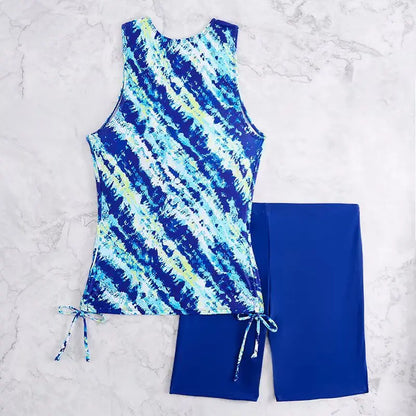 Printed Tankini Set Two Pieces Swimsuit Women Drawstring Swimwear Female & Long knee Shorts Bathing Swimming Swim Suit