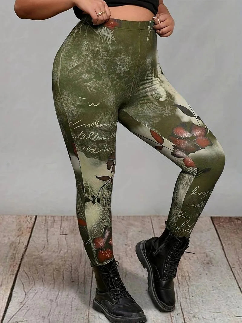 GIBSIE Plus Size Fashion High-Street Printed Leggings Women Sports Casual Slim High-waisted Skinny Pencil Leggings Female