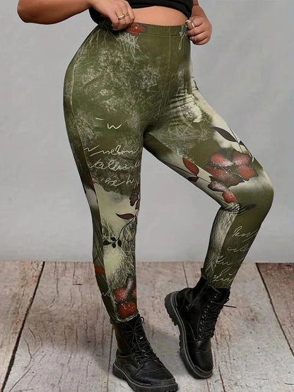 GIBSIE Plus Size Fashion High-Street Printed Leggings Women Sports Casual Slim High-waisted Skinny Pencil Leggings Female