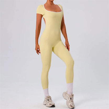 Pad One Piece Jumpsuit Yoga Set Fitness Sportswear Workout Legging Sports Bodysuit Gym Women Active Wear Clothes