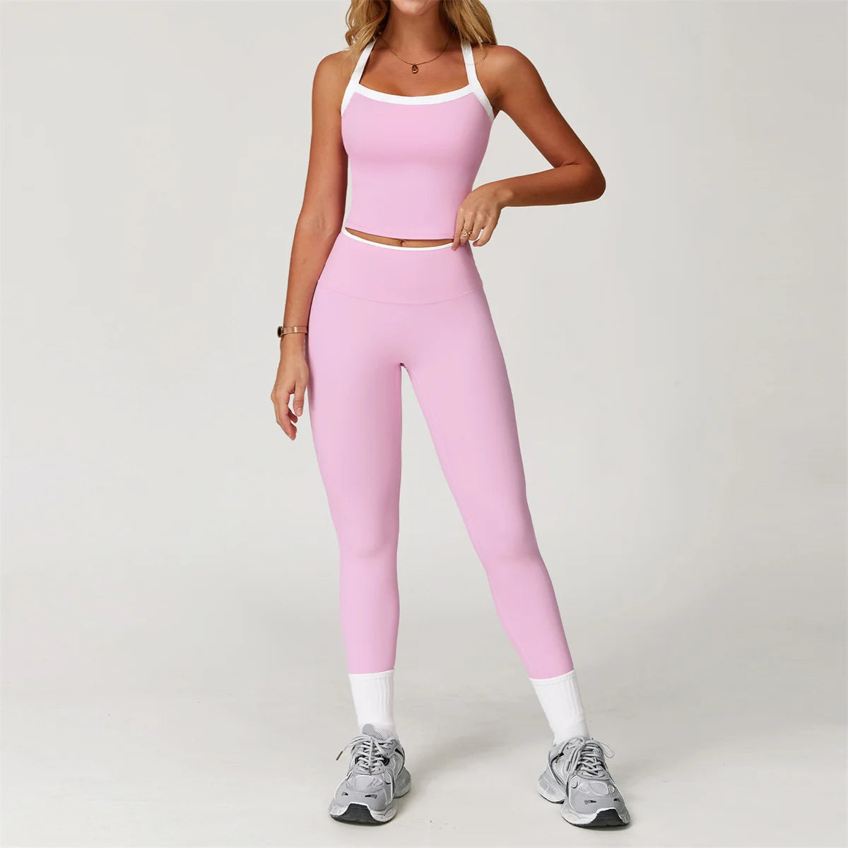 2PCS Women Tracksuit Yoga Set Nude Workout Sets Gym Clothes Push Up Fitness Running Sportwear Sport Bra Leggings Suit