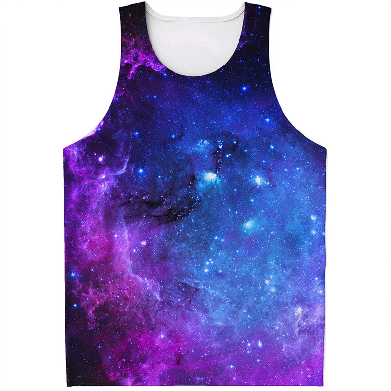 Colorful Fiery Nebula Universe Graphic Tank Tops Men Sleeveless Beach Vest Summer Street 3D Printed Galaxy Space Tee Shirt Tops