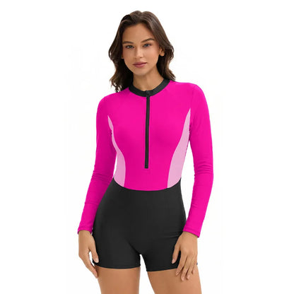 Women's Color Block Long Sleeve One Piece Swimsuit Comfortable Breathable Spandex Nylon UPF 50+ Sun Protection Sportswear